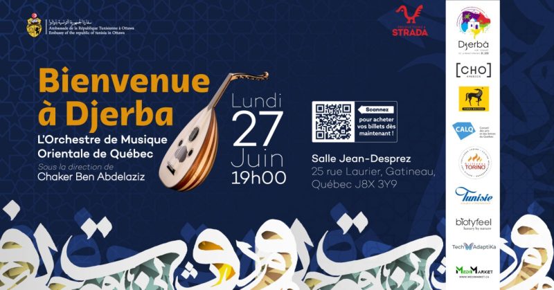 affiche concert bienvenue à Djerba de l'Orchestre de musique orientale de Québec le 27 juin à Gatineau